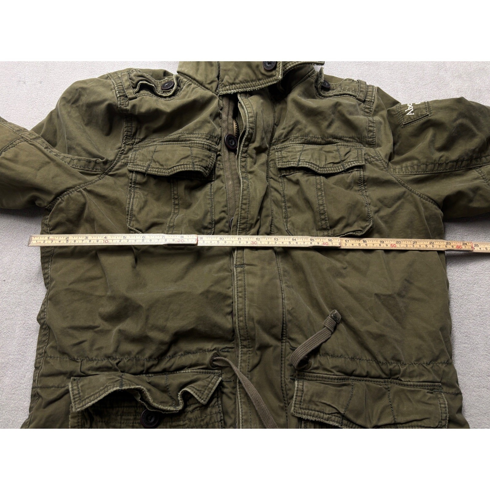 Abercrombie & Fitch Mens XL Olive Green Red Quilted Hooded Field Military Jacket