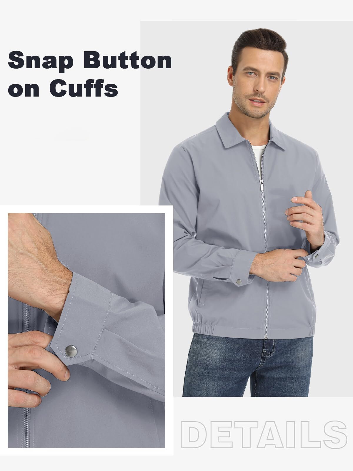 Men’s Lightweight Jackets Casual Laydown Collar Jacket Full-Zip Spring Golf Coat