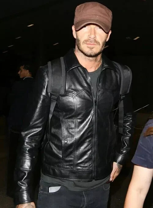 David Beckham Black Leather Jacket Shirt Style Slim Fit Leather Jacket Men Biker
