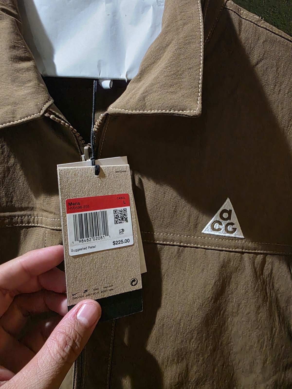 Nike ACG Men’s Full Zip Jacket Brown Solid Point Collar Pockets Size L