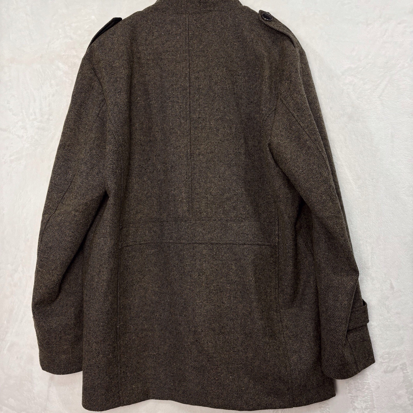 Wantdo Wool Blend Pea Coat Jacket Trench Coat Men L Herringbone Tweed Brown NEW