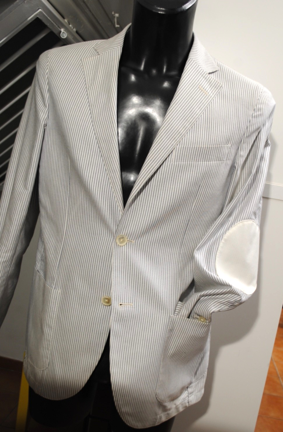 L.B.M. LUIGI BIANCHI MANTOVA JACKET SIZE 50 483.00 COTTON CARD STRIPES PATCHES