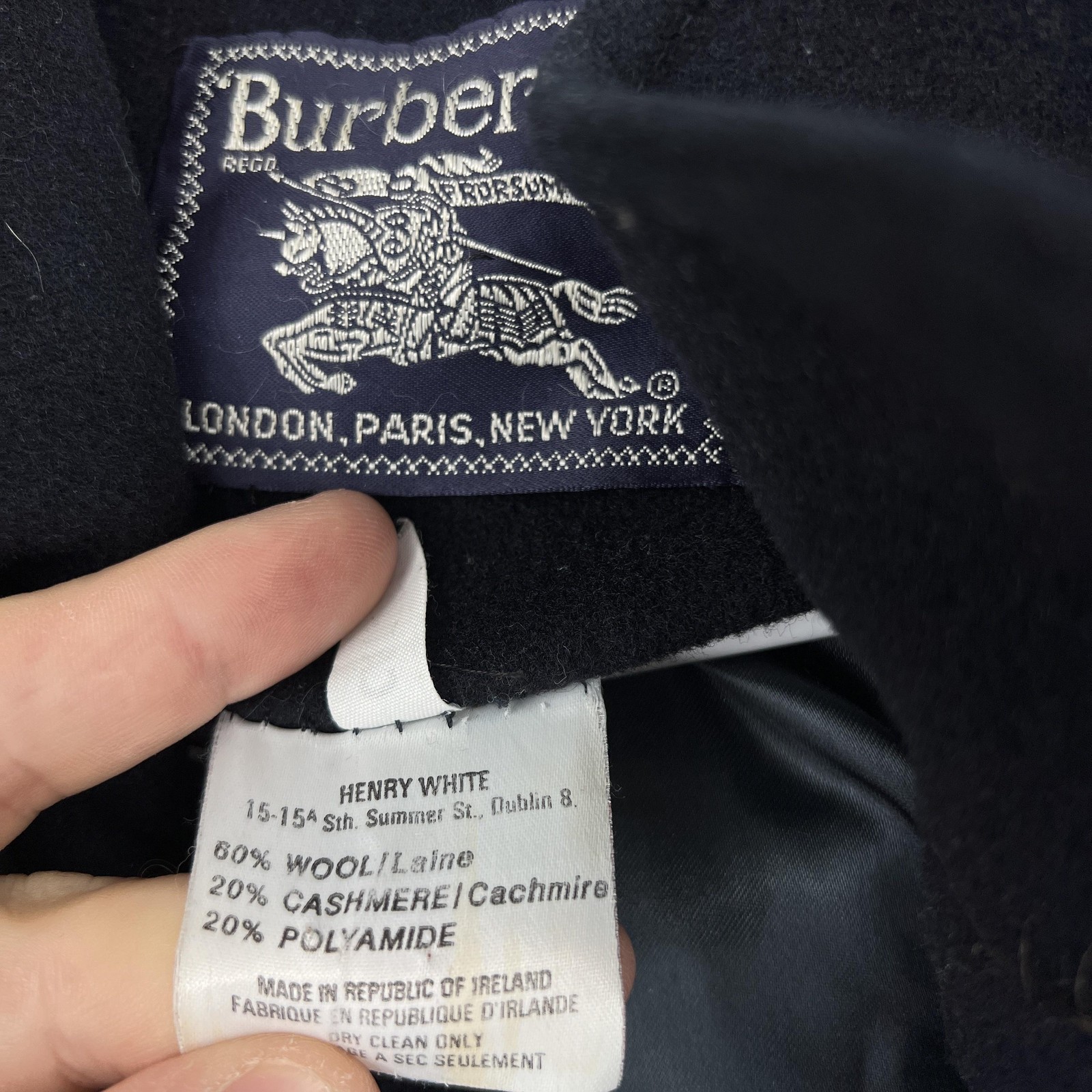 Burberrys Coat Mens Small Black Pea Coat Hooded Lined Pockets Tweed Ireland