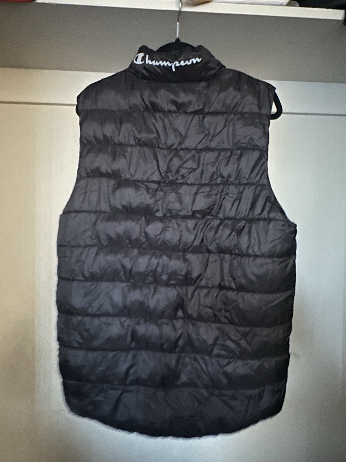 Champion Men’s Black Puffer Vest Full Zip Stand-Up Collar Mid-Length Size M