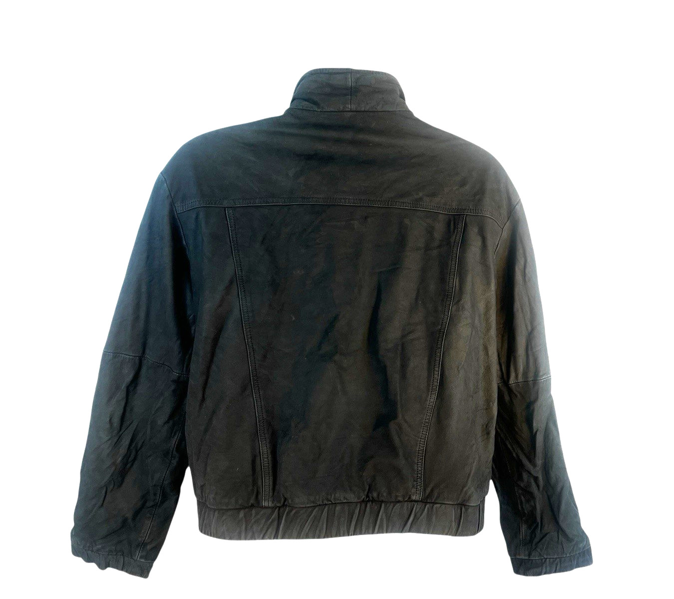 vtg MIDWAY Matte Finish Leather Bomber Jacket Men 44 /XL Black Flight Aviator