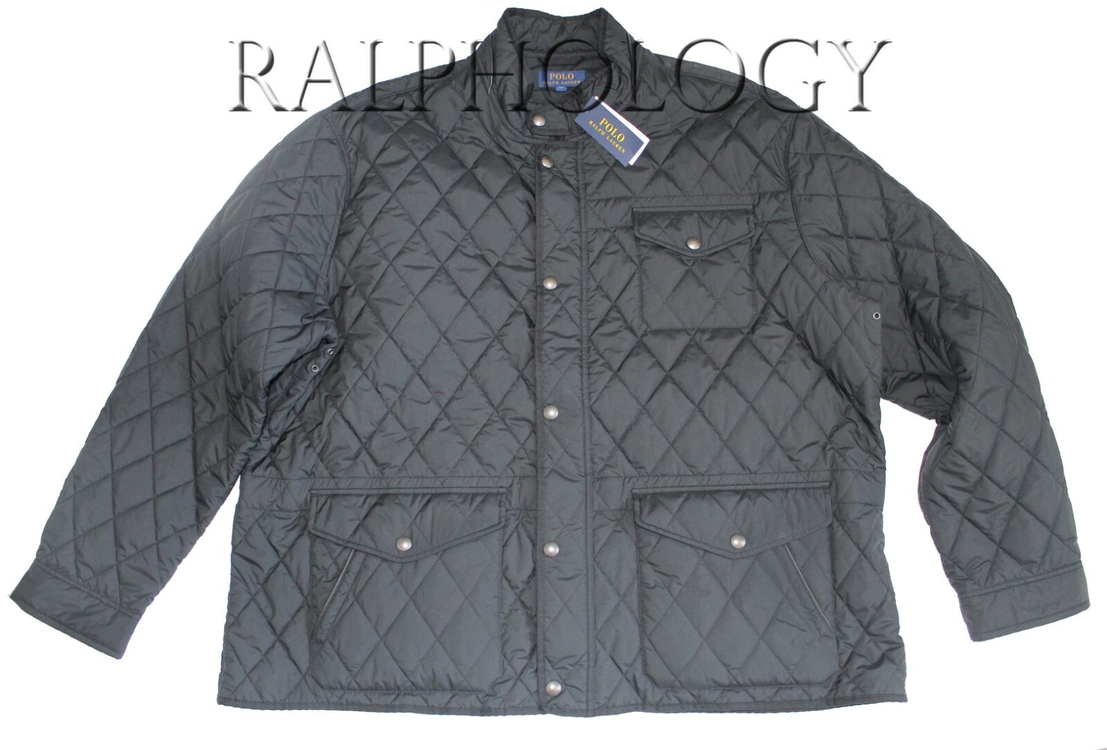 Polo Ralph Lauren Mens Black Matte Water Repellent Leather Quilted Jacket NWT