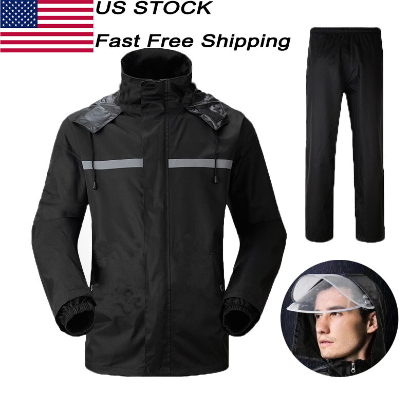 Mens Women Rain Suit Jackets Pant Gear Raincoat Waterproof motorcycle US