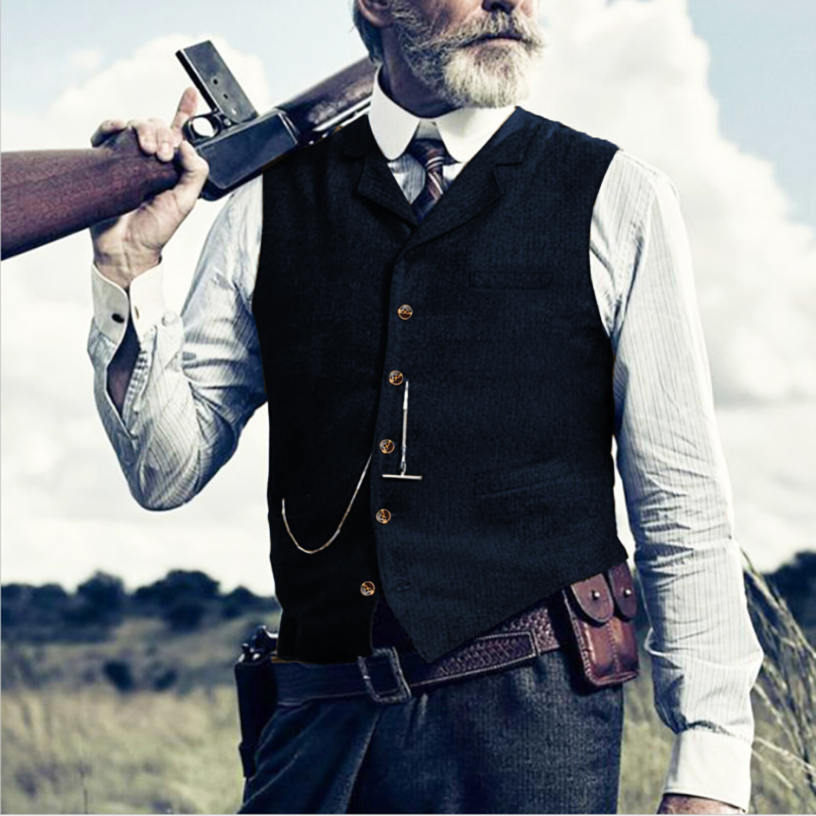 Brown Mens Hunting Waistcoats Vintage Tweed Vests Herringbone Wedding Retro Wool