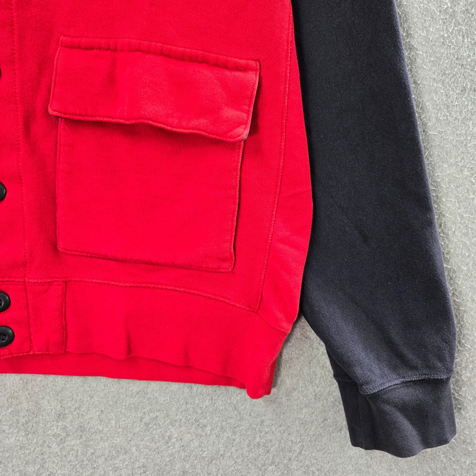 VINTAGE Nike Men Varsity Jacket Large Red Black Button Up Hoodie Drawstring