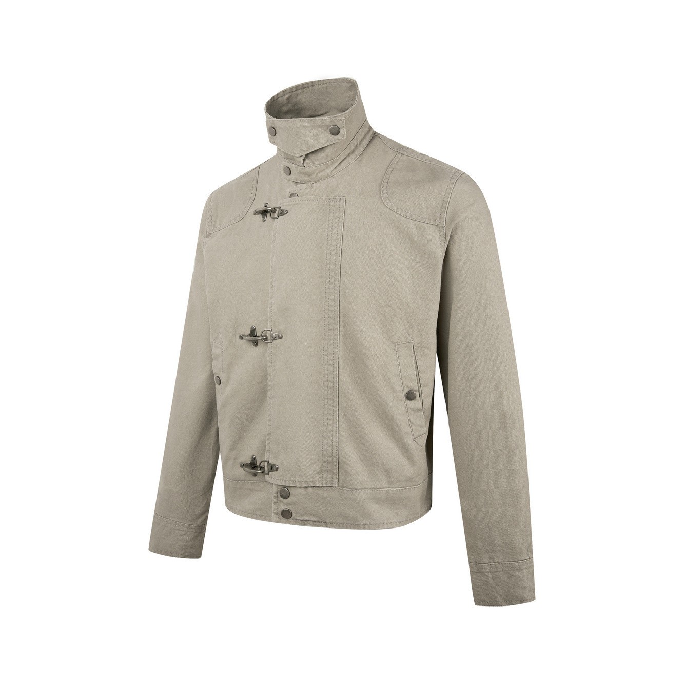 Mens Buckle Jacket Stand Collar Coton Workwear Jacket Long Sleeve Short Jackets