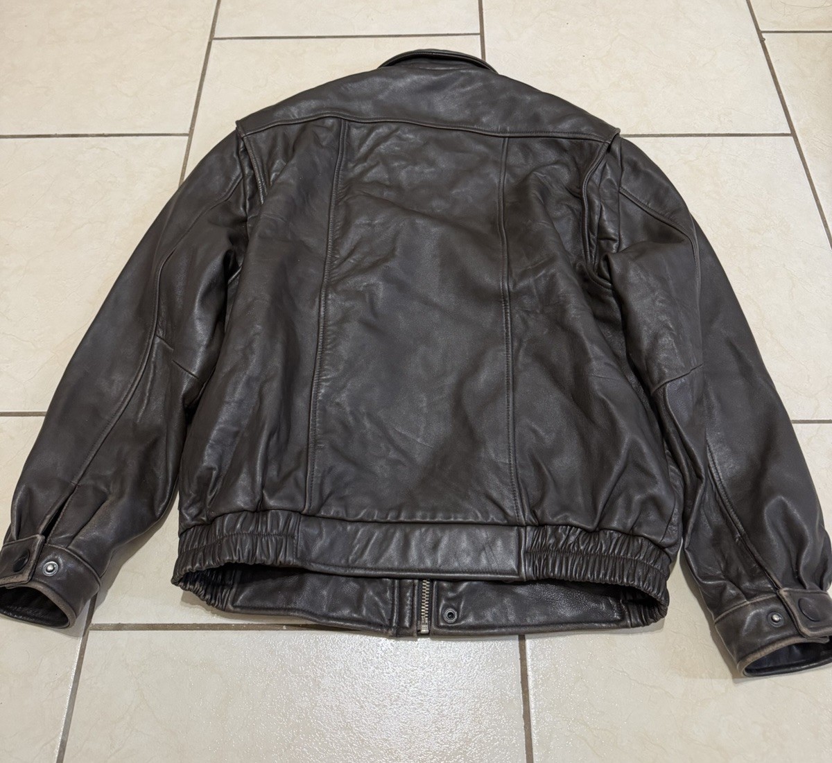Cremieux Brown Lambskin Smooth Soft Leather Bomber Jacket Full Zip Men’s XL