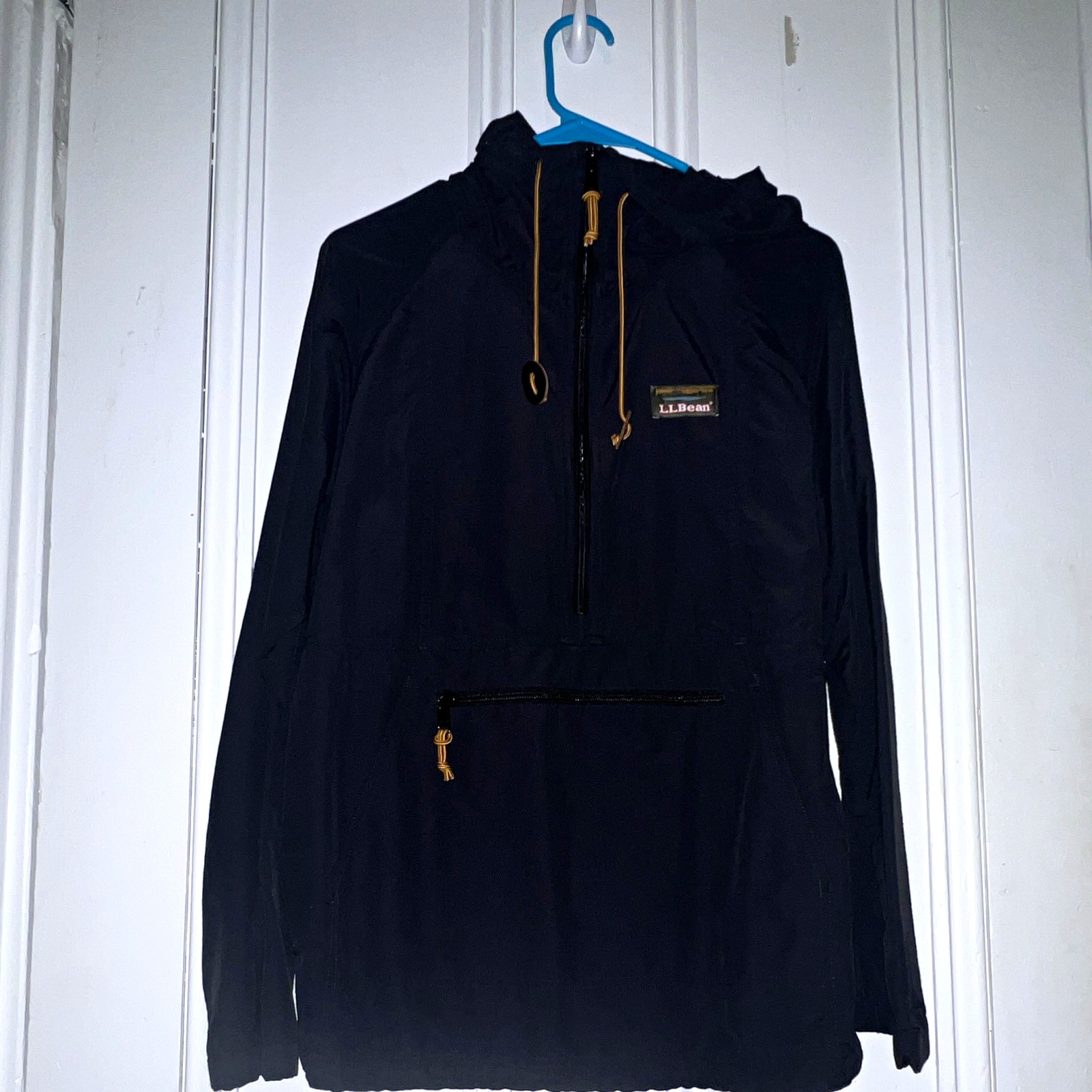 L.L.Bean Men’s Black Hooded Anorak Jacket 1/4 Zip Drawstring M Regular