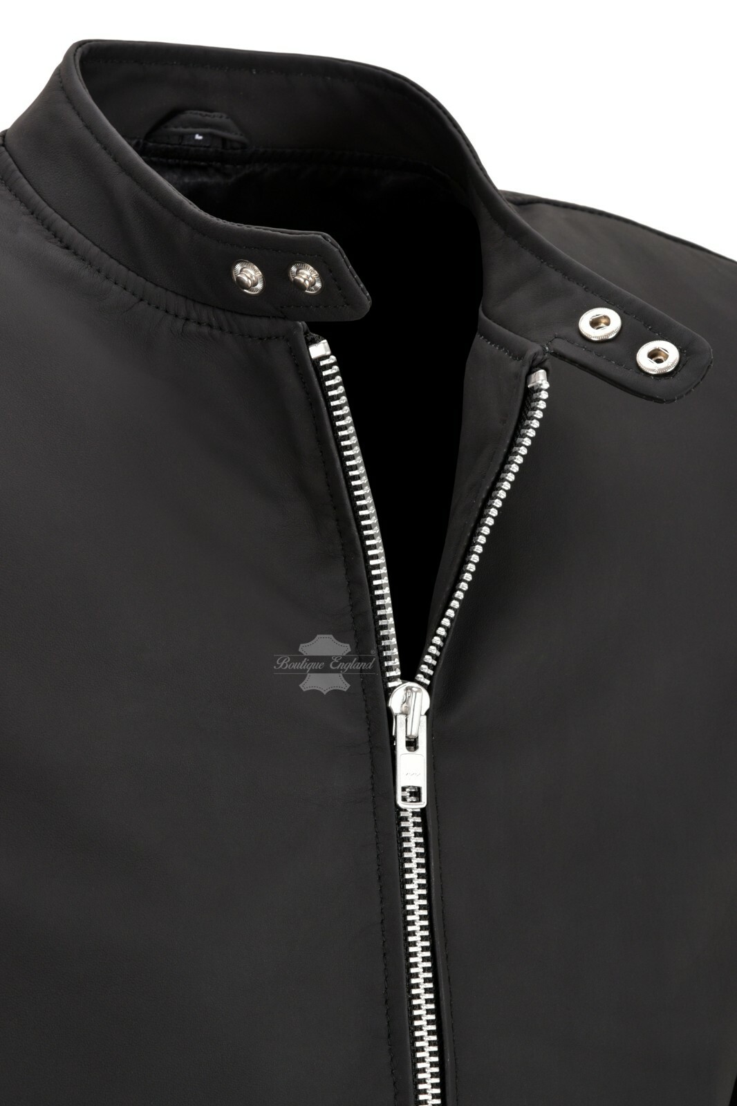 Mens Premium Leather Jacket Matt Black Quilted Panel ZIp Cuffs Real Leather 5240