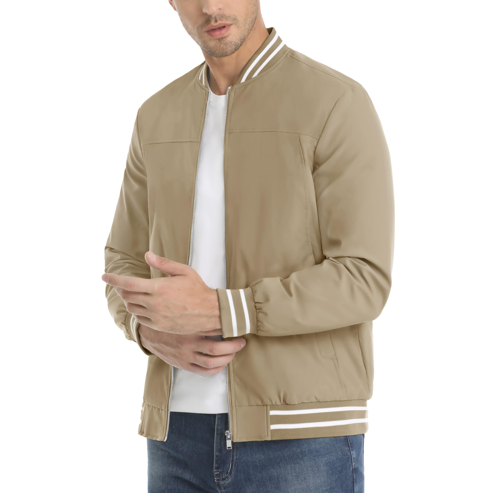 Men’s Lightweight Bomber Jacket Fall windpoof Casual Sport Zip Outdoor Coats US