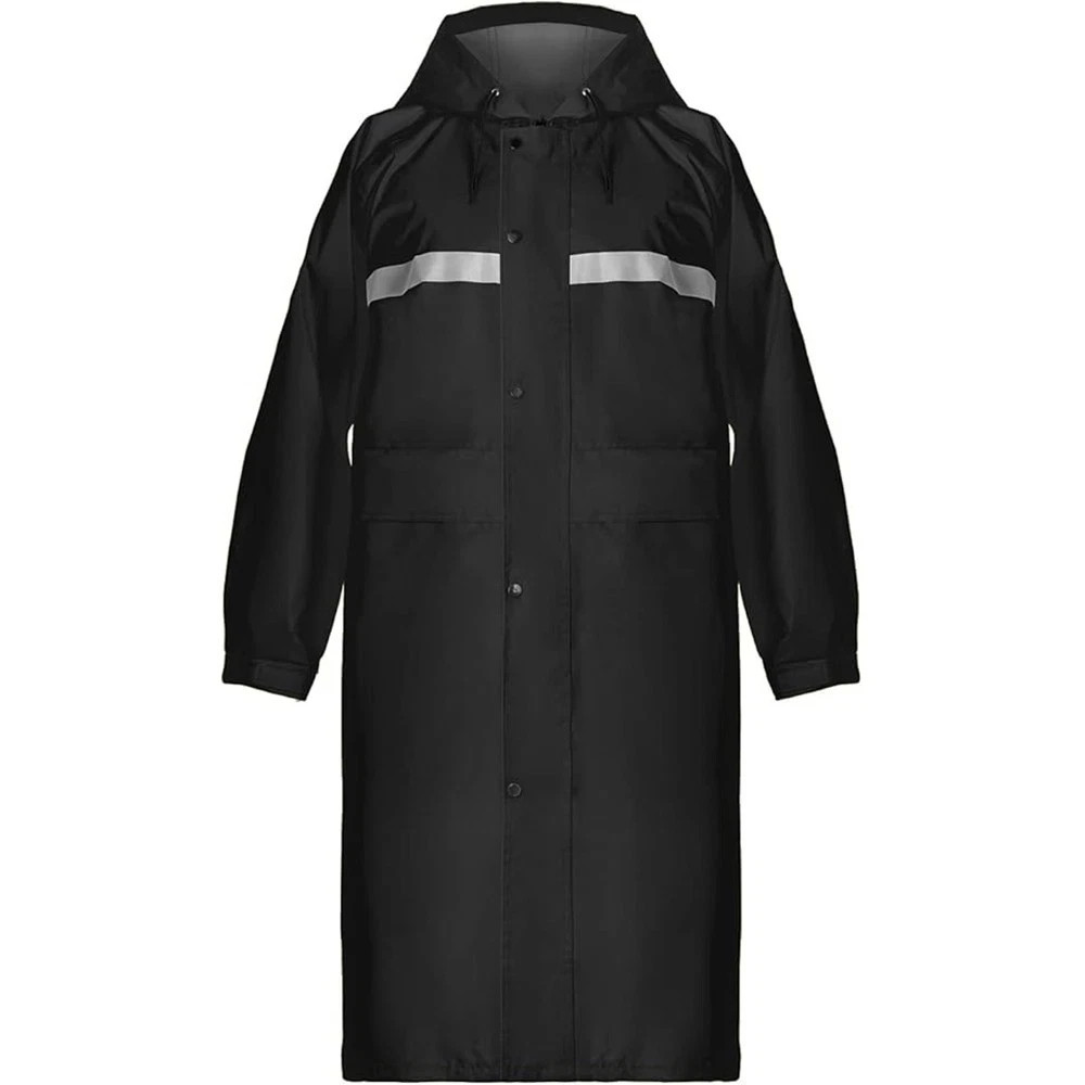 Men Black Waterproof Long Raincoat Hooded Trench Jacket Outdoor Hiking Rain Coat