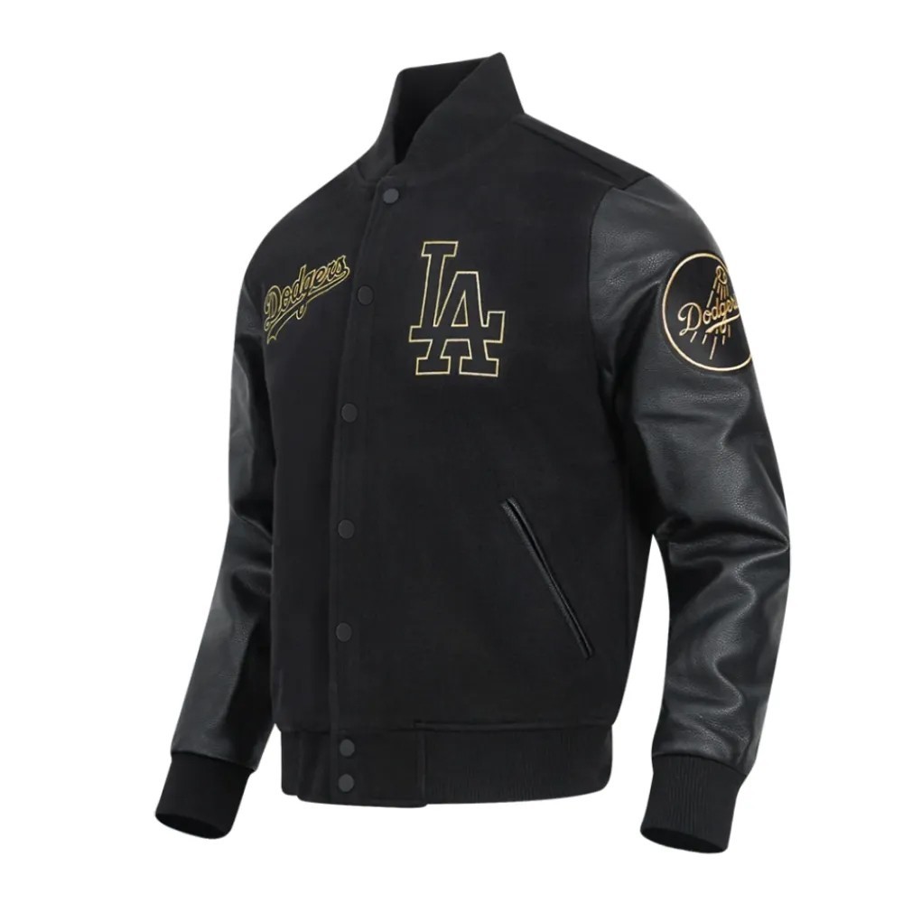 Men’s Black Wool Leather Retro Classic LA Dodgers Letterman Varsity Jacket
