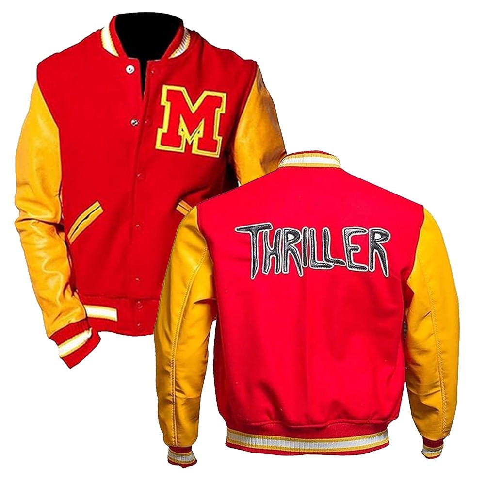 Halloween Varsity Jacket of Michael Jackson’s Thriller Red Wool & Leather Jacket
