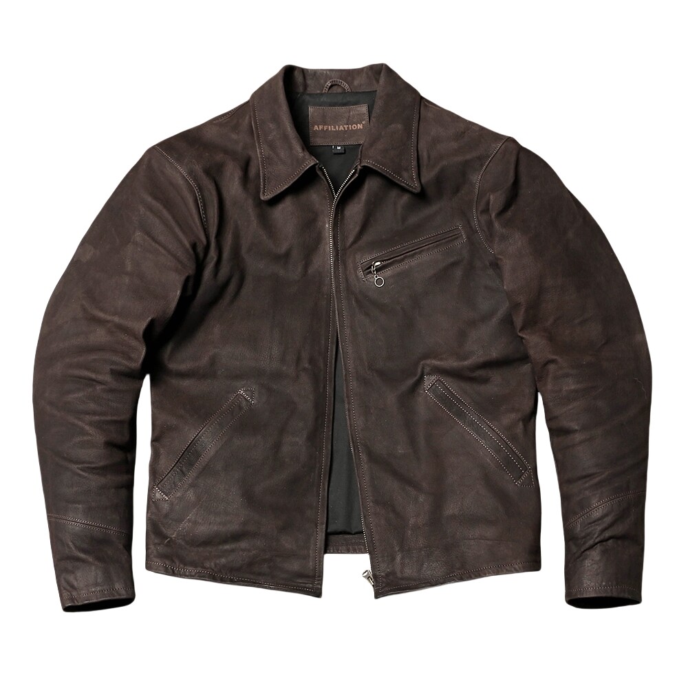 Mens Vintage Style Distressed Washed Goatskin Leather Jacket – Matte Finish