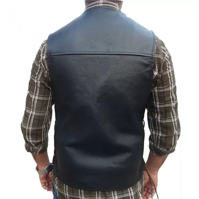 ARD CHAMPS™ Men’s Black Genuine Leather 10 Pockets Motorcycle Biker Vest