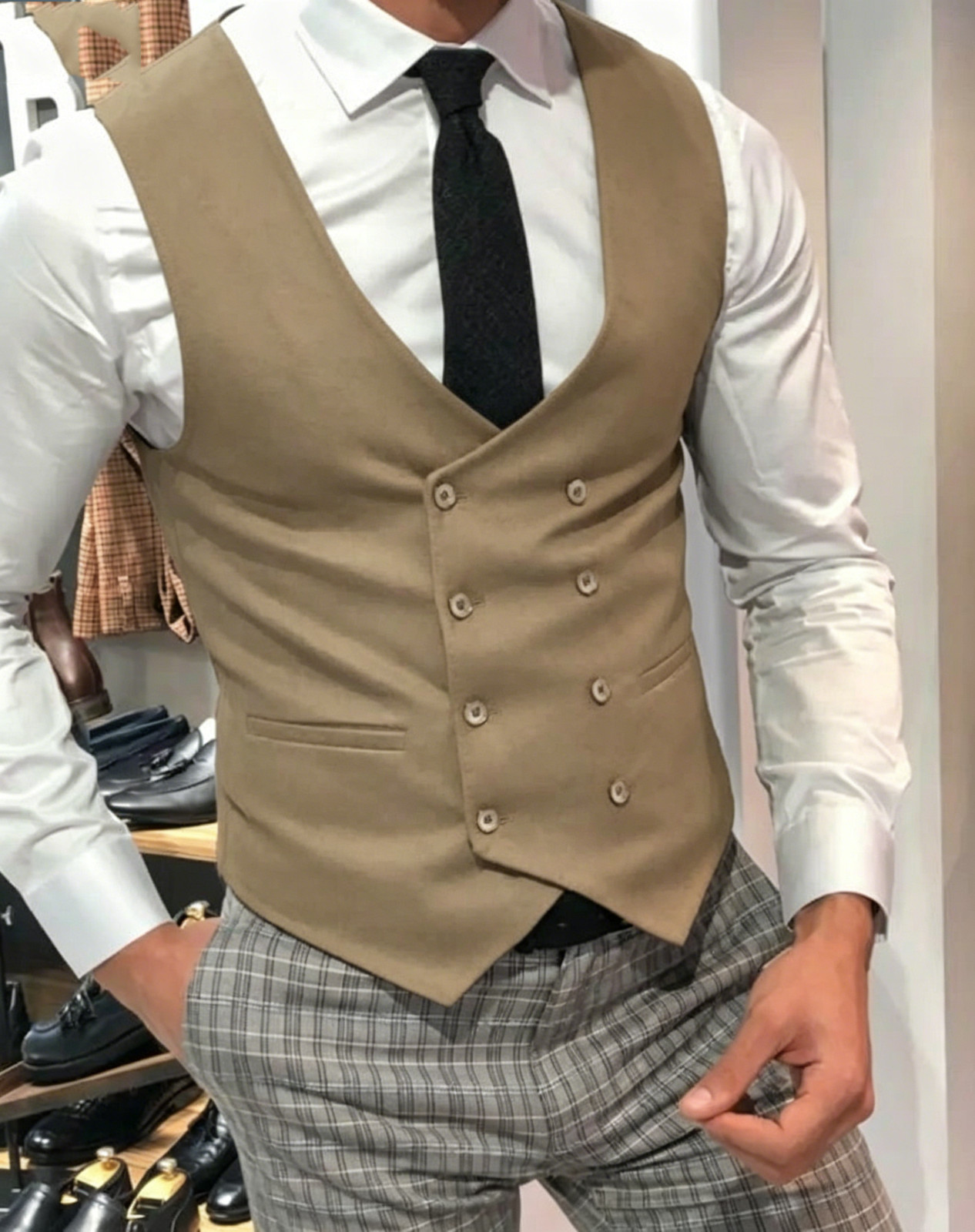 Slim Fit Man Vest Double Breasted Waistcoat Formal Business Suit Vest Wedding