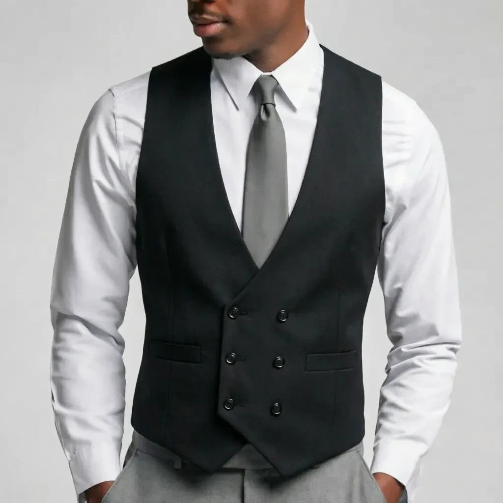 Slim Fit Men’s Deep U Neck Double Breasted Suit Vest Business Dress Waistcoat
