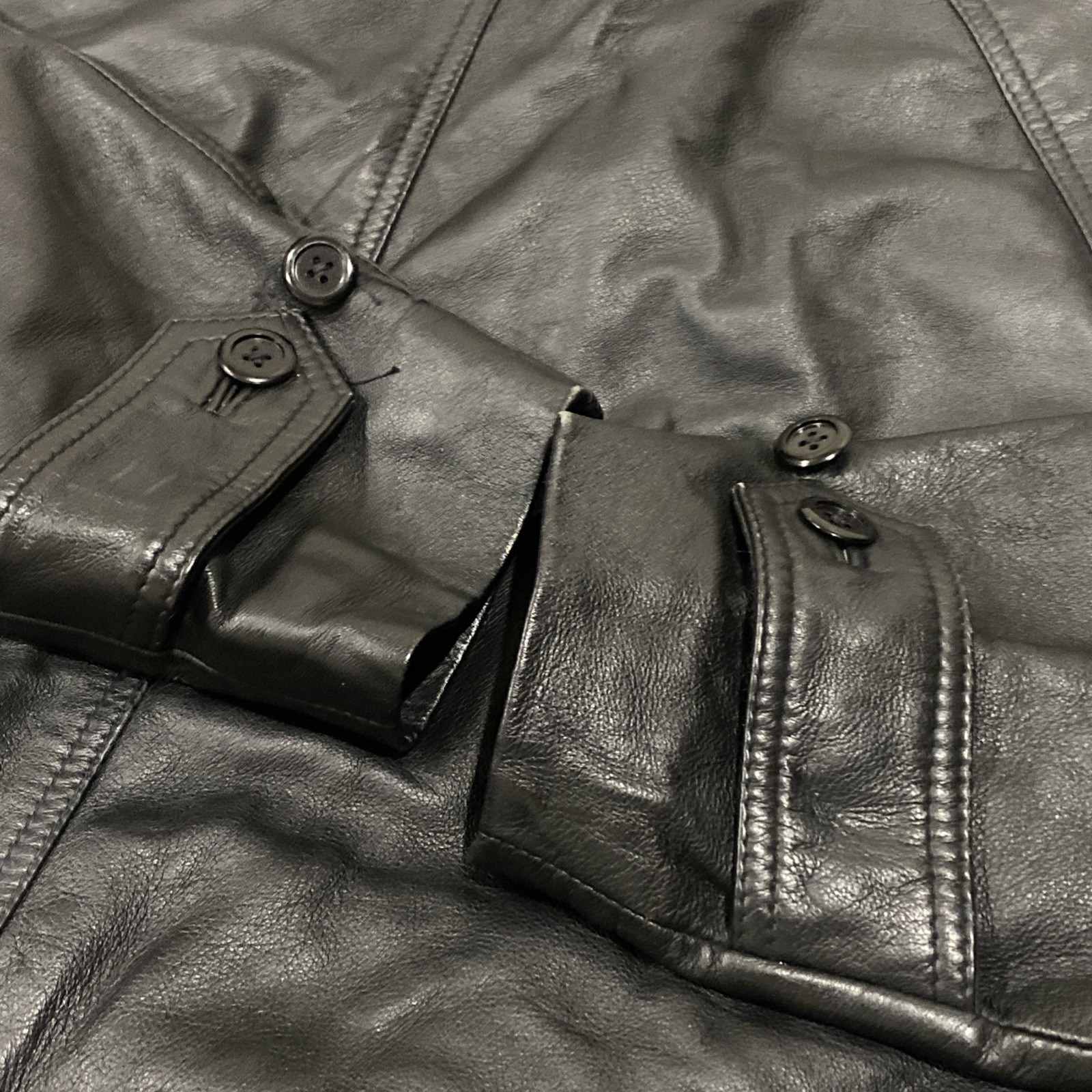 Vintage Haggar Leather Duster Coat Medium Mens Black Western Trench Jacket