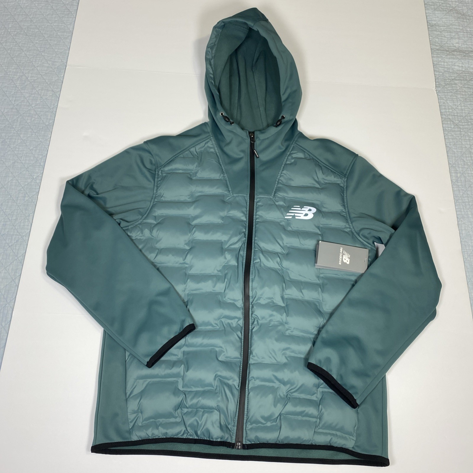 New Balance Men Performance Puffer Jacket Soft Shell Fleece Medium Blue-Green NB