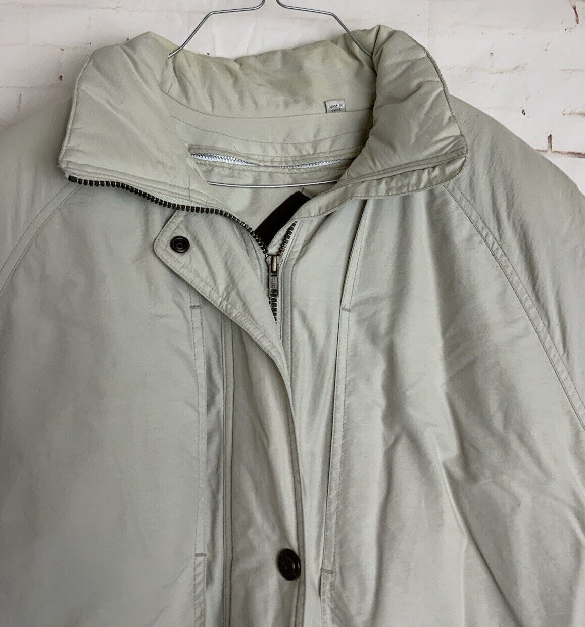 London Fog Mens Creme Colored 2 Layer Heavy Winter Coat Button Zip Closure L