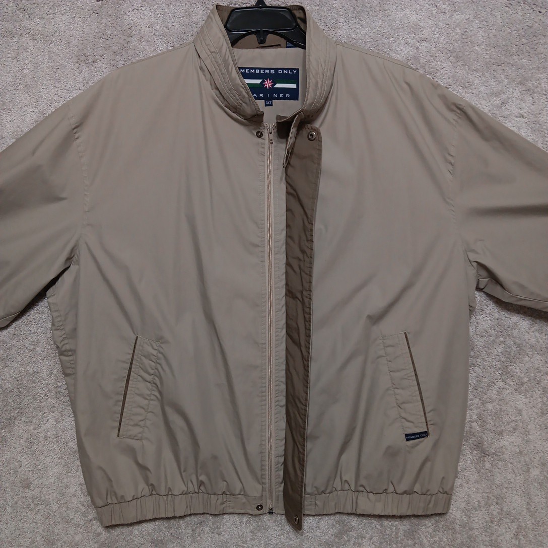 Members Only Jacket Mens 3XLT Beige Mariner Full Zip Windbreaker Elastic Hem