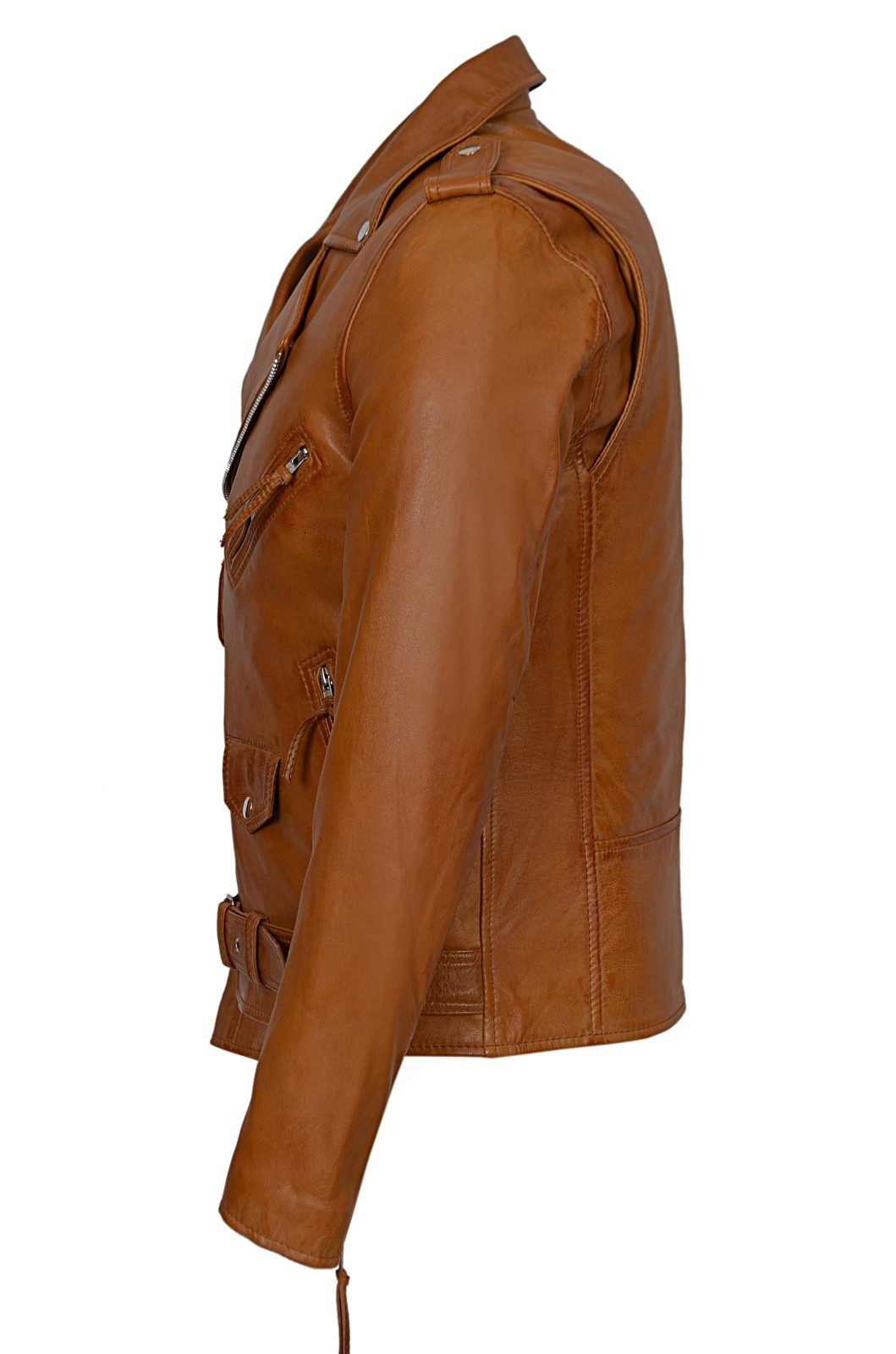 Men’s Real Leather Jacket Tan Napa casual fashion Biker Style SR-MBF