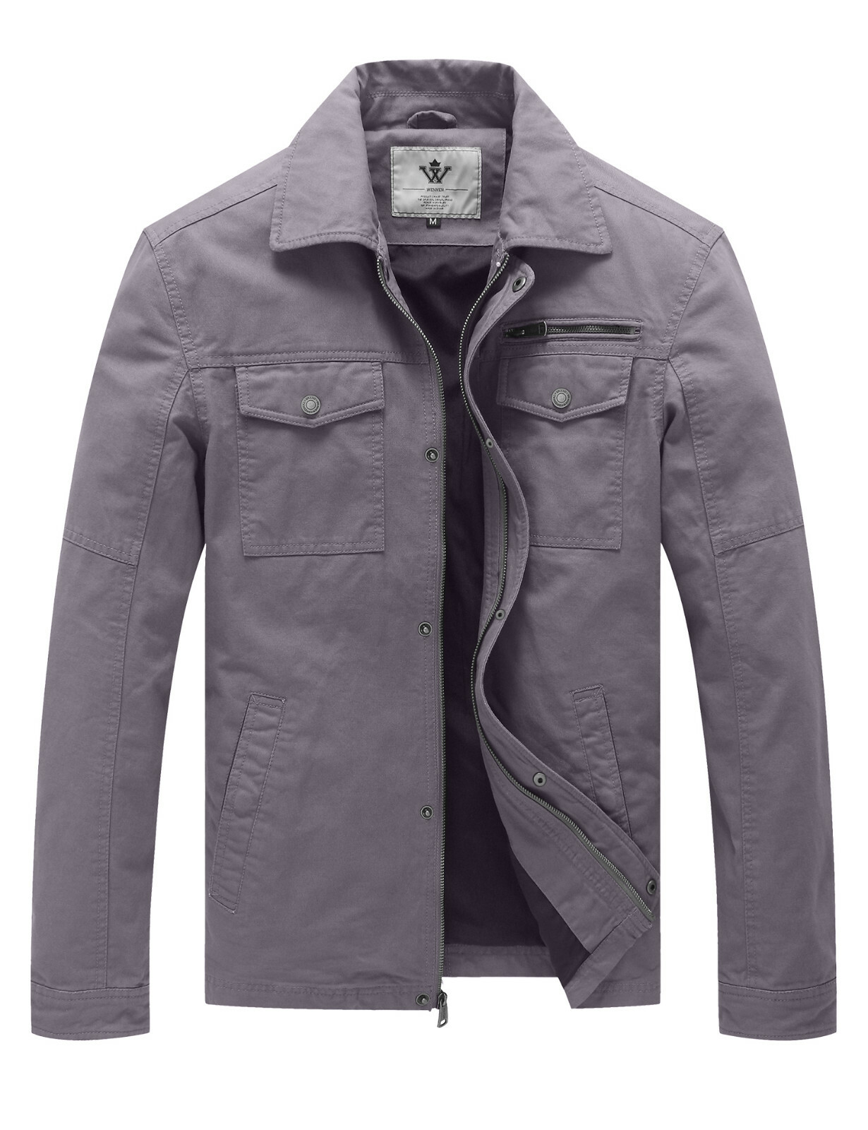 WenVen Men’s Canvas Jacket Cotton Military Lapel Jakcet Spring Casual Outwear