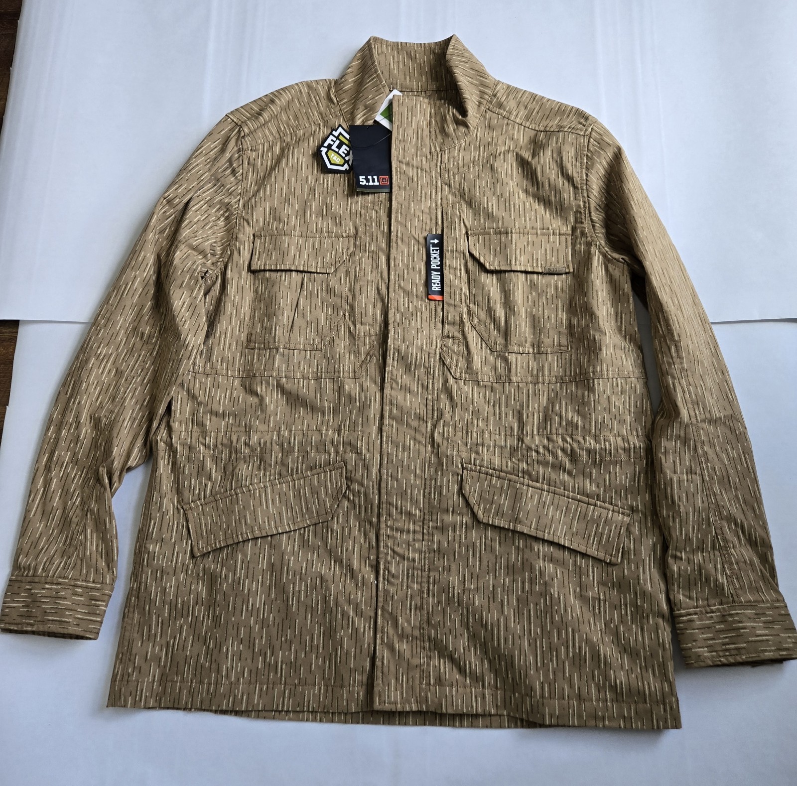 5.11 Tactical Men Watch Jacket Camo Coyote Rain Tarn Size Large Flex Tax Canvas
