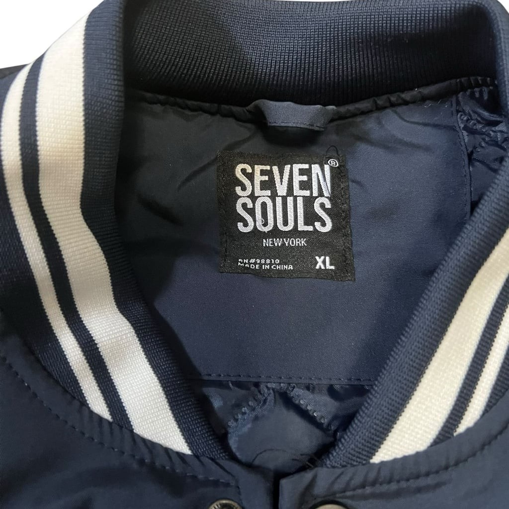 Seven Souls New York Men’s Navy Blue & White Bomber Varsity Jacket Size XL