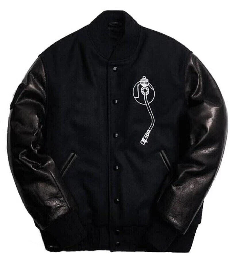 Letterman Def Jam Recording Varsity Jacket All black With Wool & Leather Sleeves
