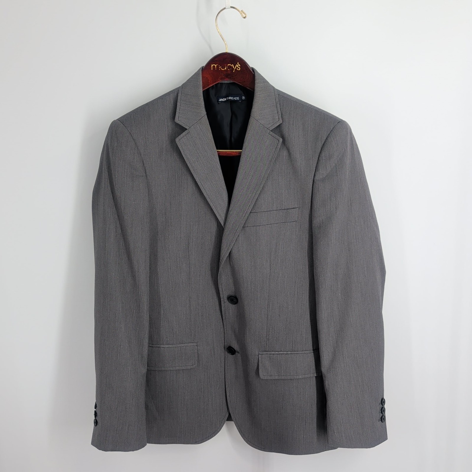 Jack Threads Lapel Notched Collar Two-Button Front Classic Blazer Gray Size 38