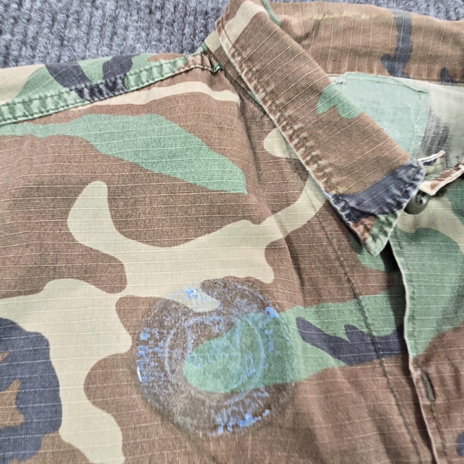 Vintage Military Jacket Mens Medium Woodland Camo Field Pockets Ripstop