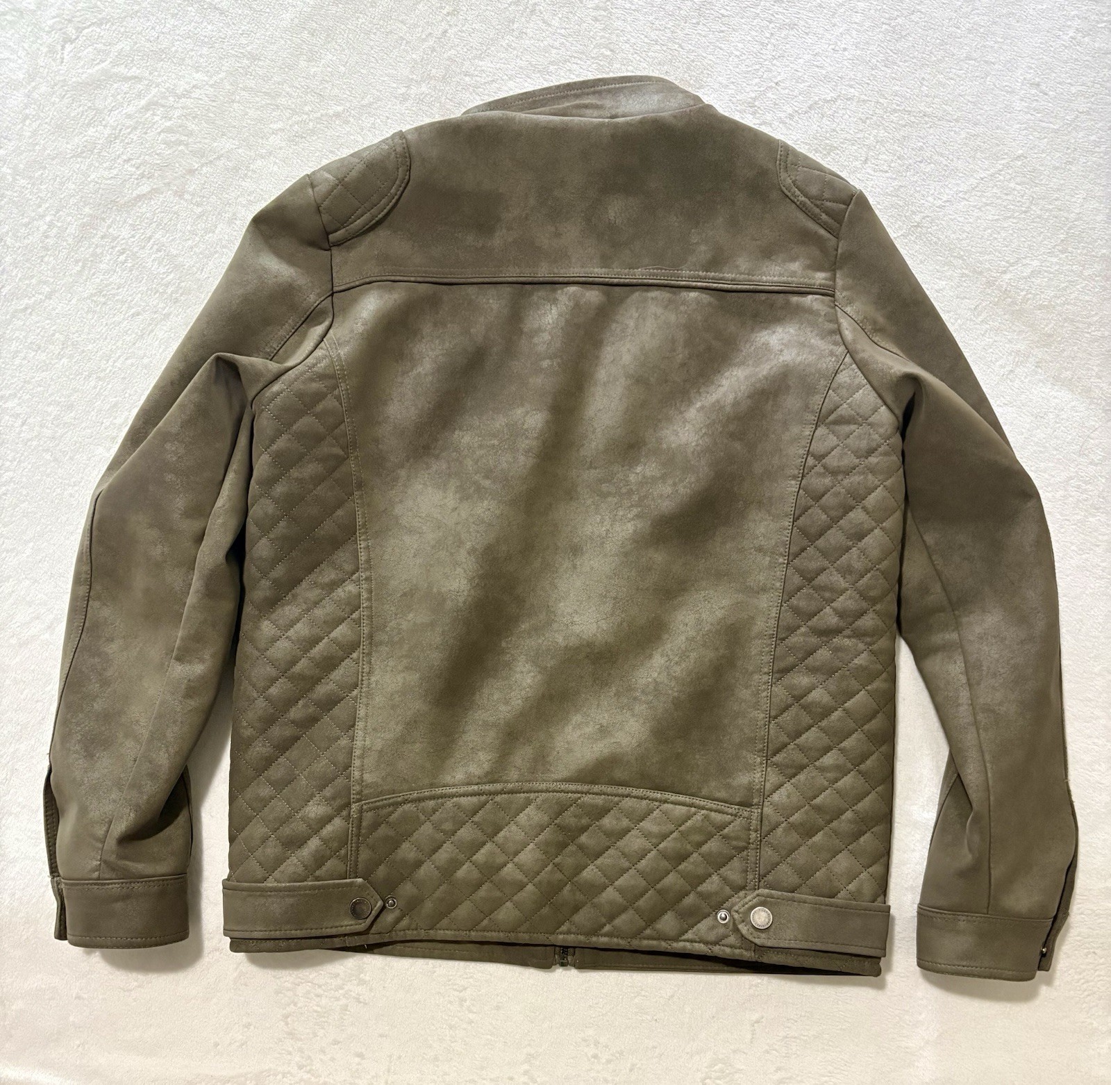 Stone Falcon Men’s Faux Leather Moto Biker Jacket – Olive Green Size Small