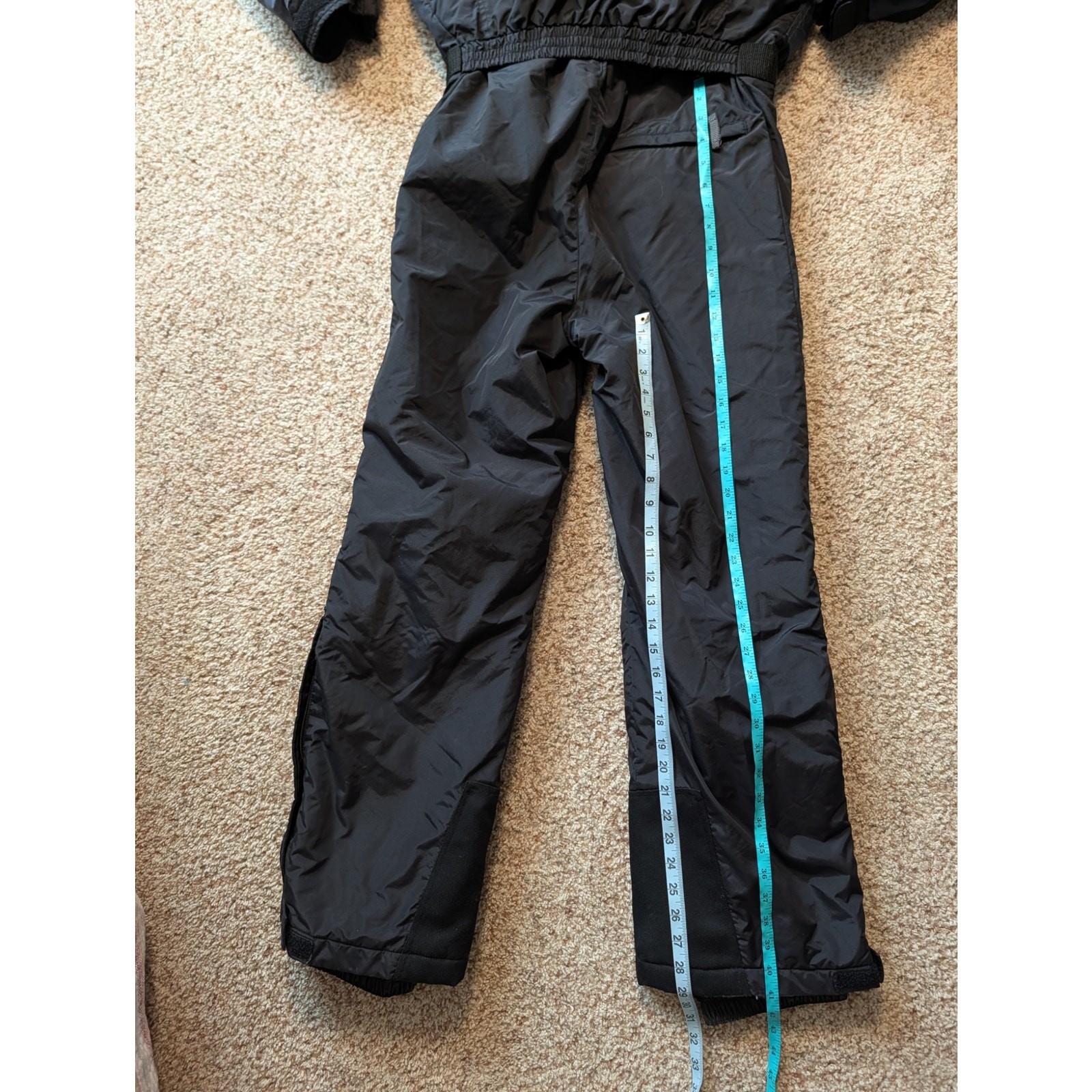 Columbia Vintage 1Pc Ski Suit Mens S Black Blue Trim Belted One Piece Snowsuit