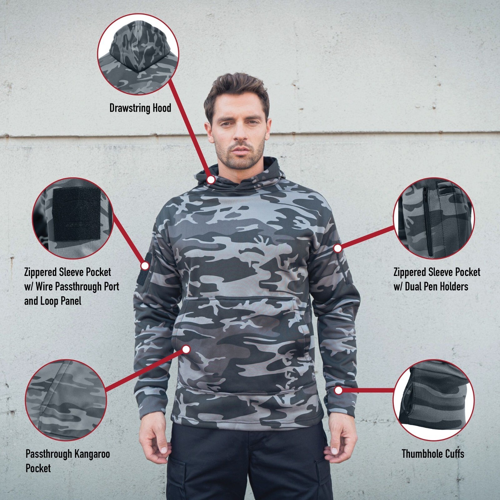 Mens Solid Concealed Carry Hoodie Pass Through Kangaroo Pocket CCW