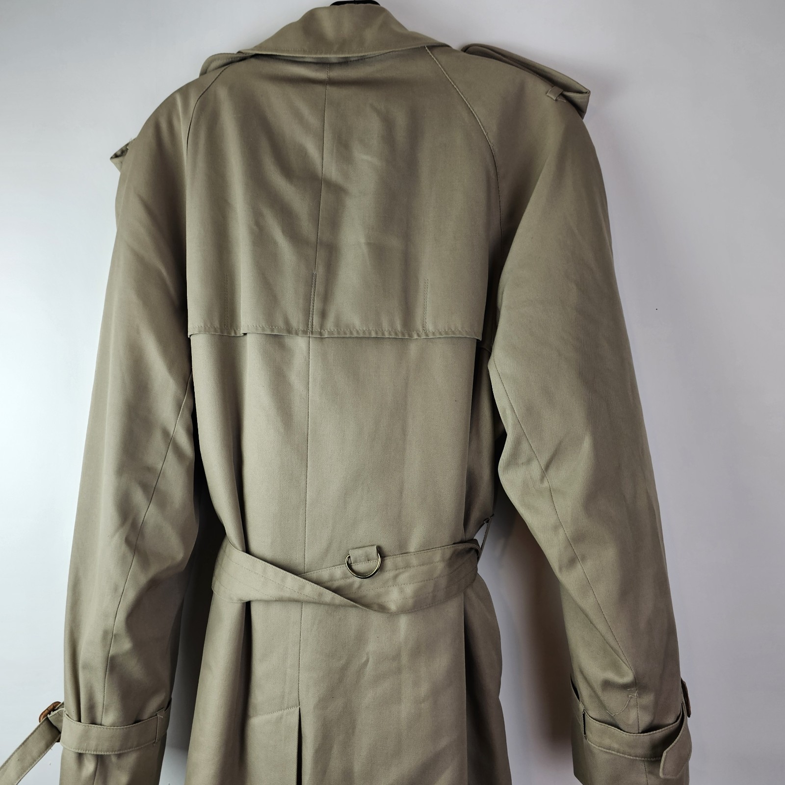 Adolfo 44 Beige Wool Lined Trench Coat VTG Mens Belted Double Breasted Classic