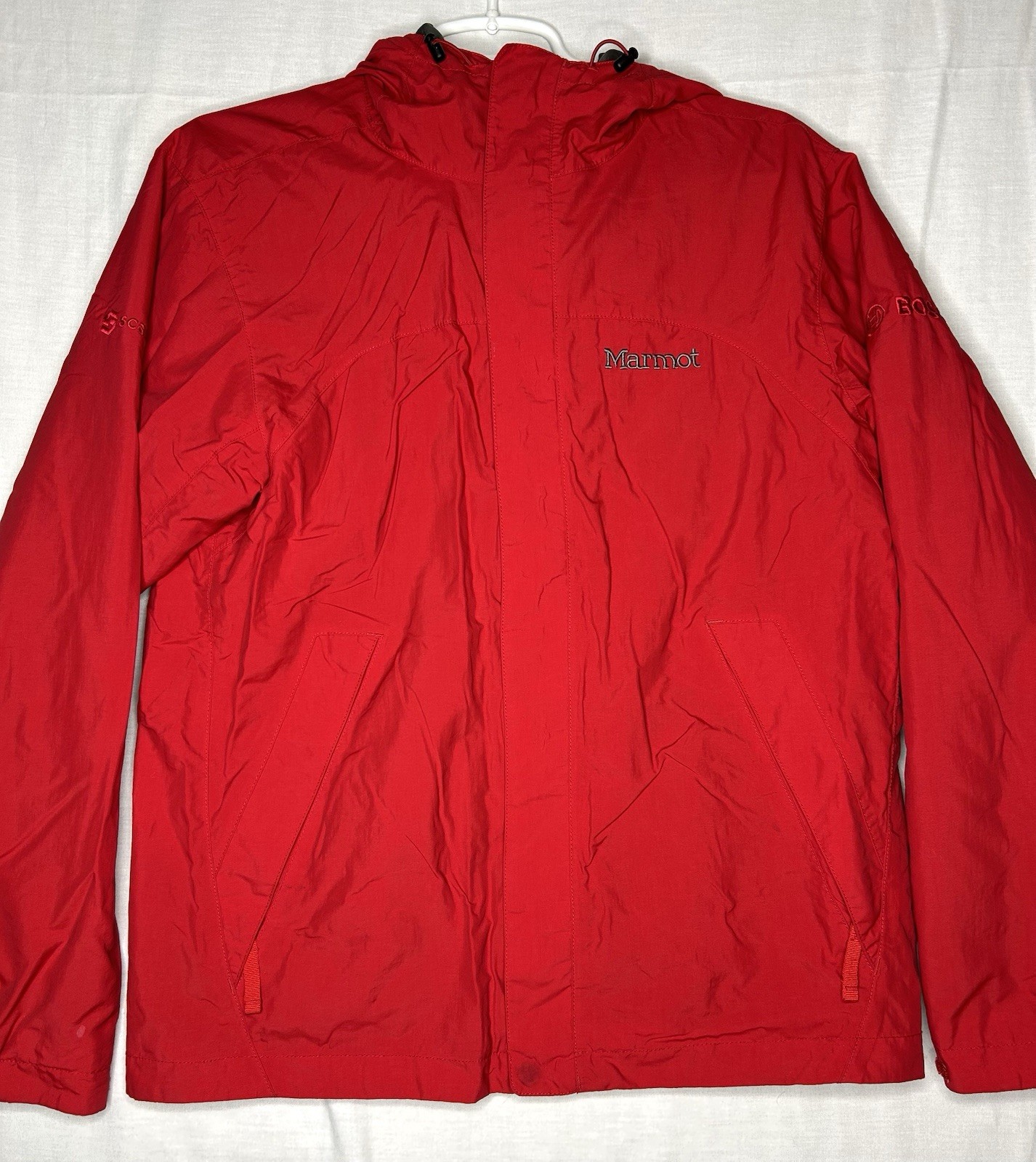 Marmot Full Zip Hooded Windbreaker Rain Jacket Shell S Red CC 440 Embroidered