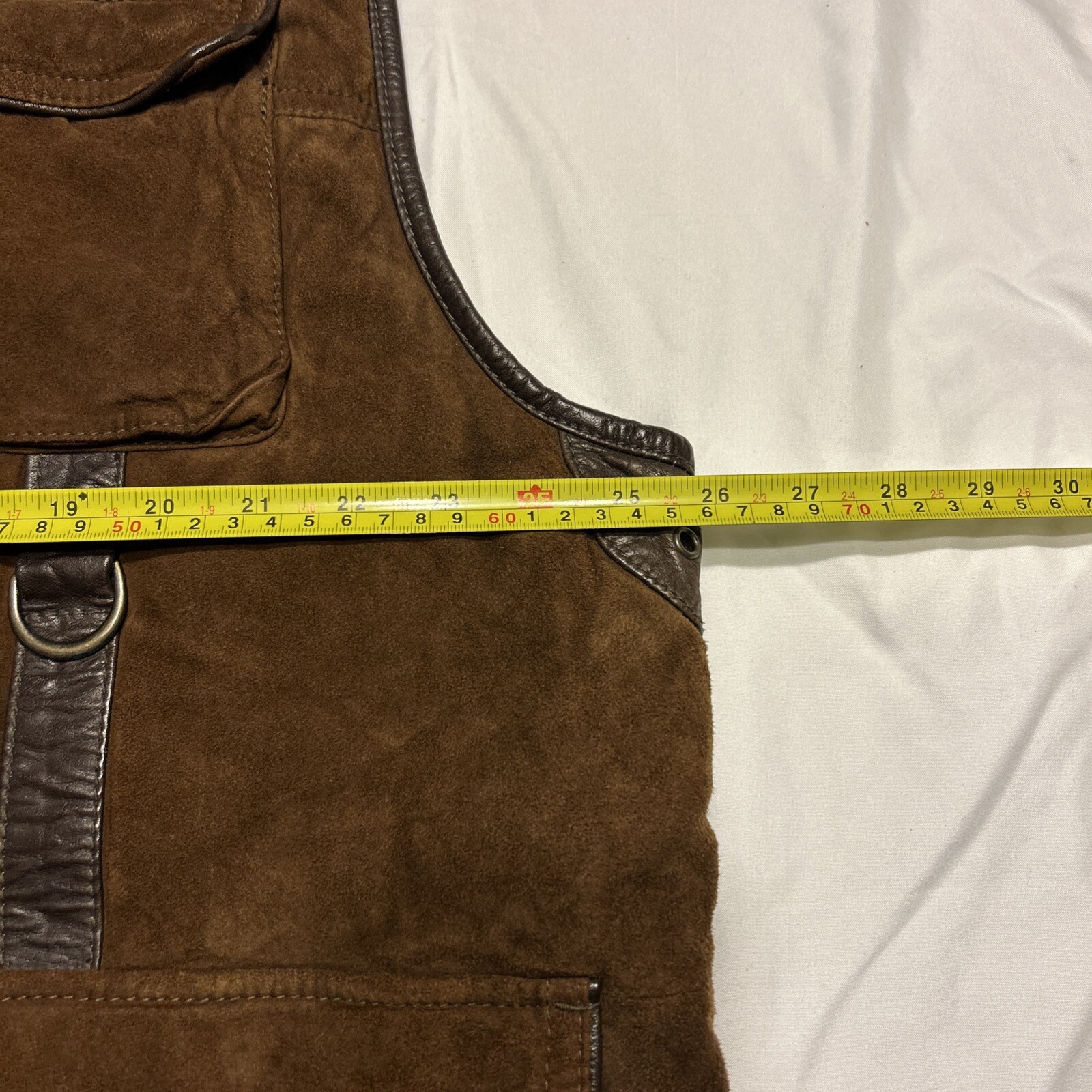 Daniel Cremieux Leather Vest Men Brown Medium Full Zip Button Belted Collar 2XB