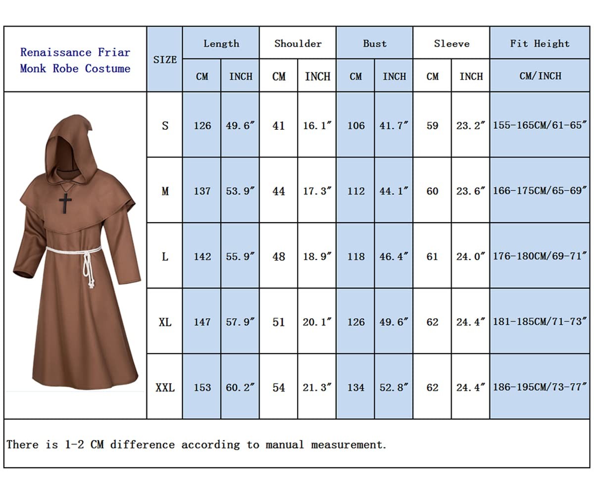 Medieval Renaissance Monk Friar Priest Wizard Cloak Hooded Robe Cosplay Belt …