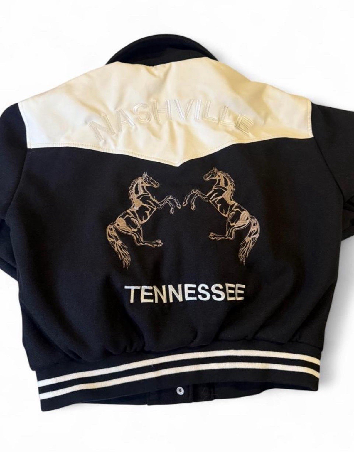 Forever 21 Unisex S Varsity Jacket Black/White Colorblock Embroidered Snap