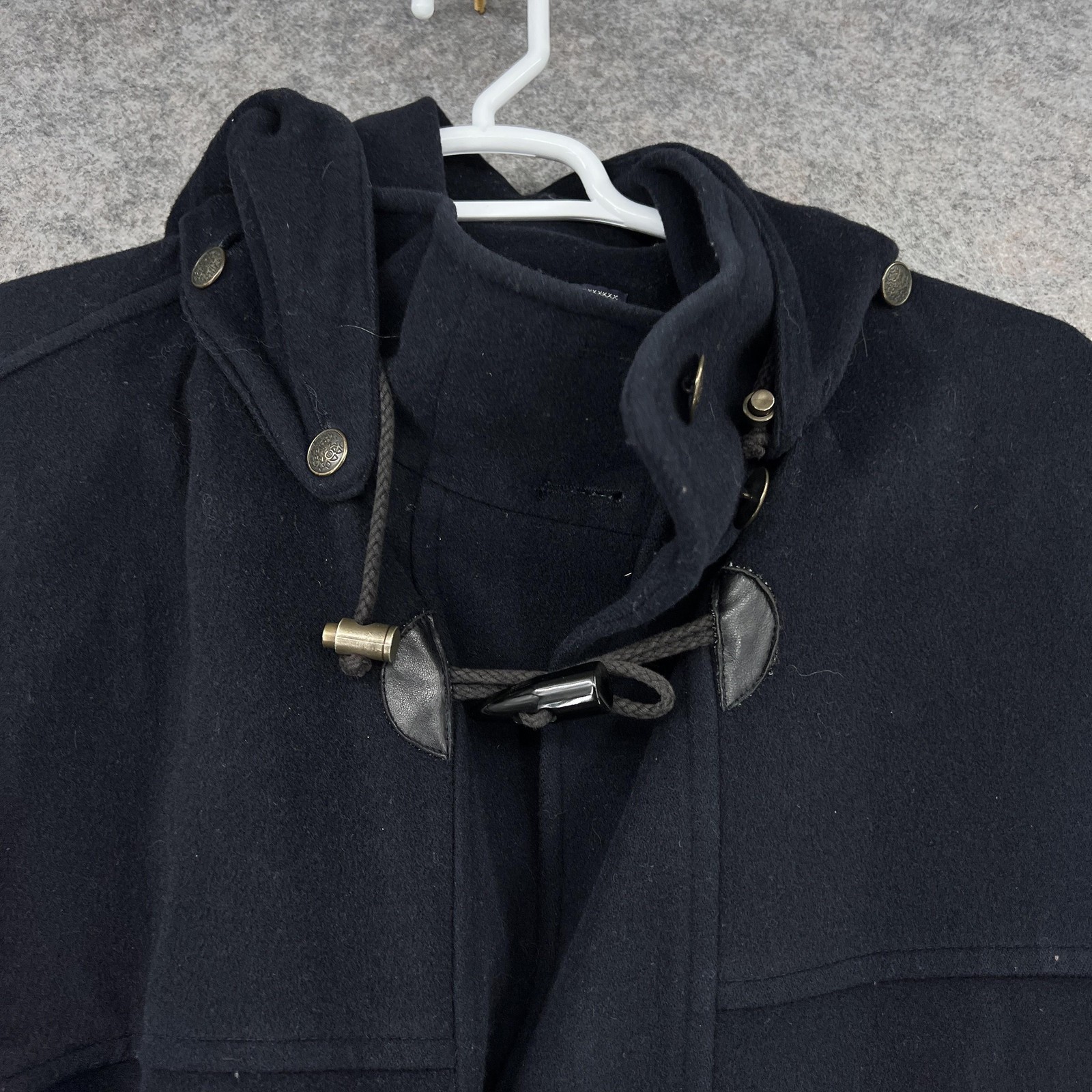 Burberrys Coat Mens Small Black Pea Coat Hooded Lined Pockets Tweed Ireland