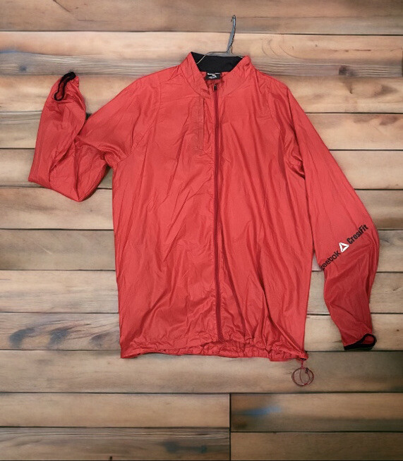 Reebok Jacket Mens XL Wind Breaker CrossFit Solid Red Full Zip Lightweight VTG