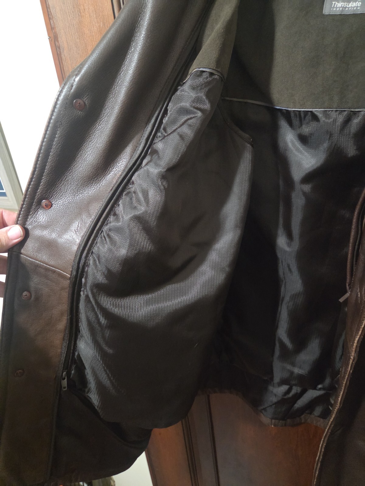 Wilson’s Leather Jacket Men’s Large Thinsulate Inner Ribbed Trim Front Zip Brown
