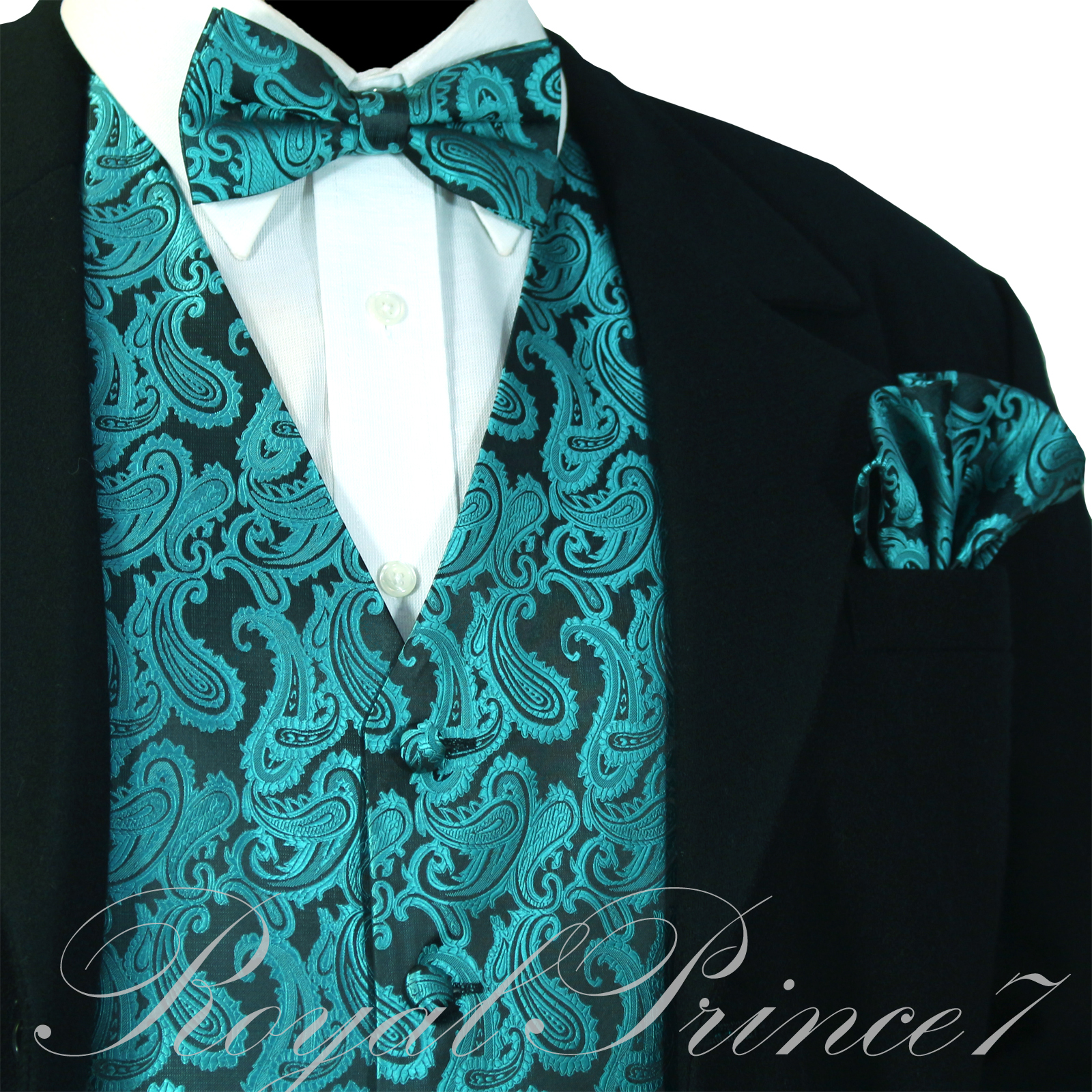 Green XS to 6XL Paisley Tuxedo Suit Vest Waistcoat & Pretied Bow tie Set Wedding