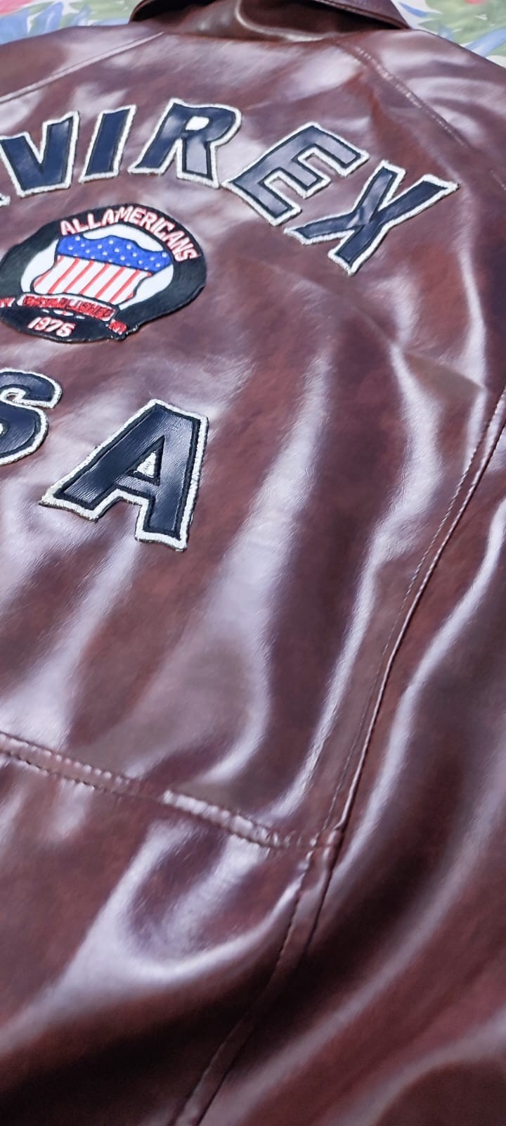 Men Avirex Brown Real Bomber American Flight Jacket Leather Jacket-FAST SHIPPING