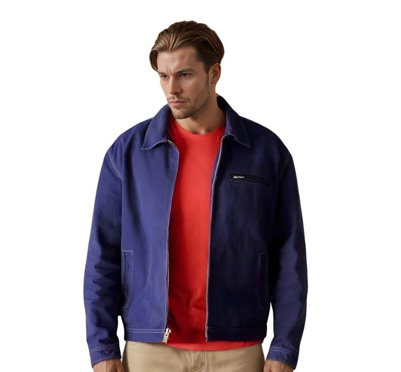 Blue Cotton Jacket For Men Casual Jacket Outfit